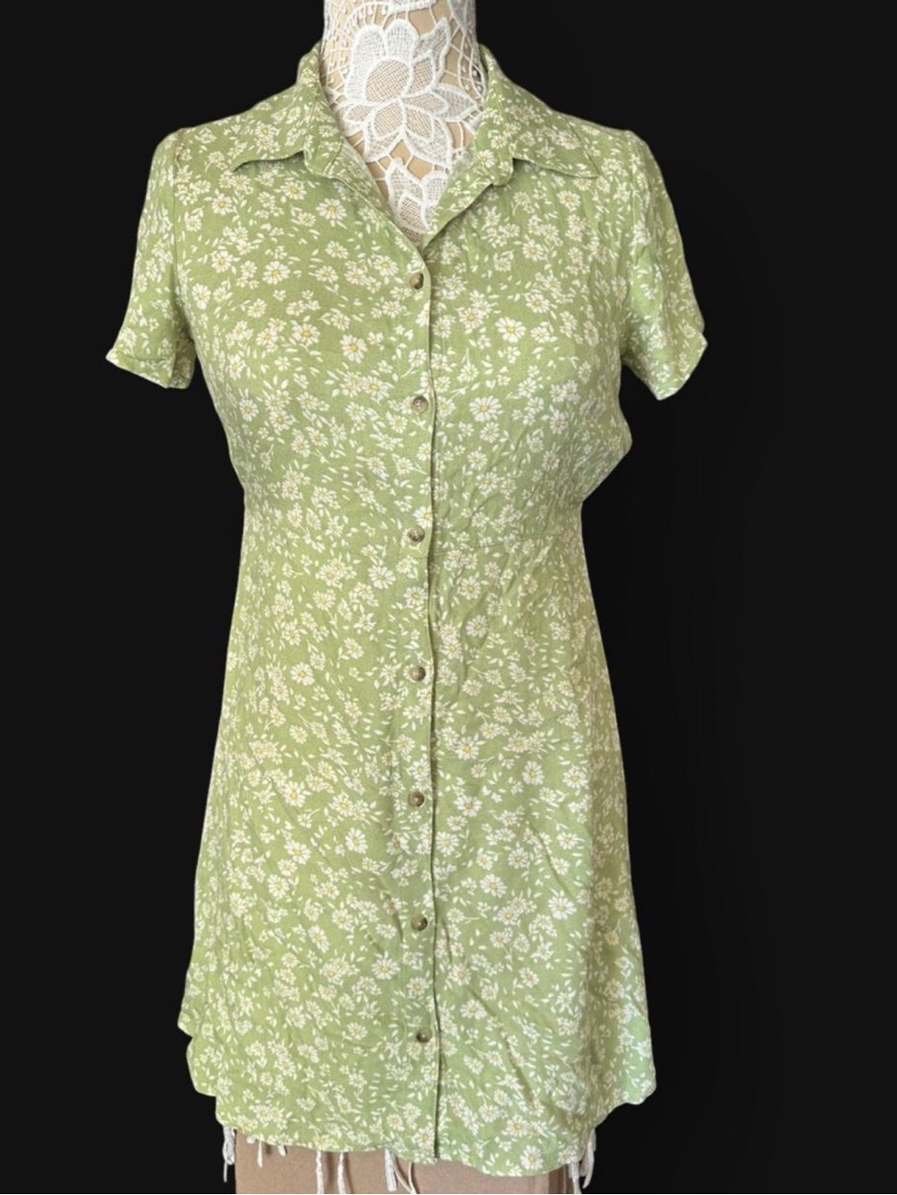 Billabong Green Floral Button-Front Mini Dress
